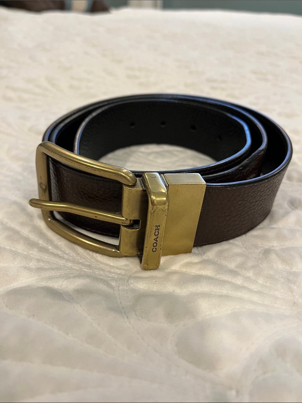 Coach Men’s Reversible Leather Belt with Gold Buckle
